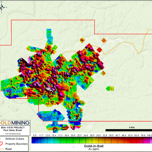 Soil sampling, gold-in-soil gridded contour map 