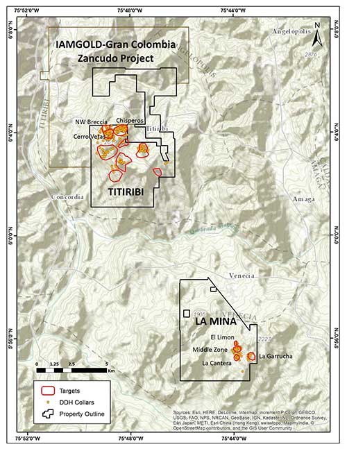 La Mina and Titiribi Project  Location Map.