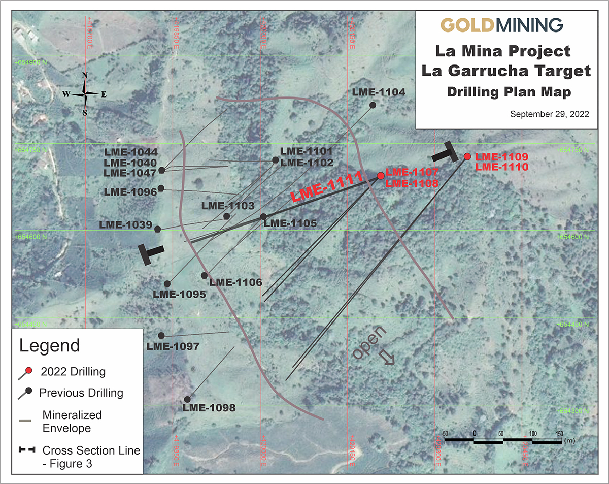 Figure 2 – La Garrucha drill hole locations, La Mina Project, Antioquia, Colombia.